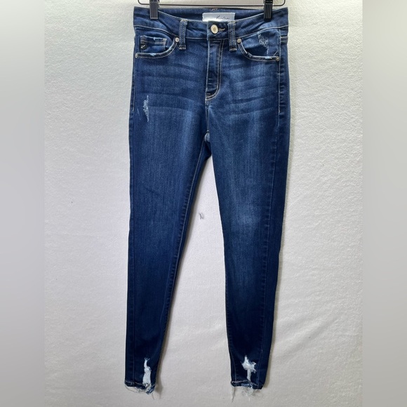 KanCan Skinny Distressed Jeans Womens 1/24 Stretch Blue Denim Cute Chic Hip 2096 - Picture 1 of 9